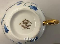 Beautiful Czech Versace vintage tea set Blue White gold- floral wide rim GIFT
