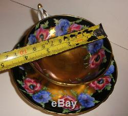 Beautiful Fine English Paragon Cup & Saucer Gold Black Poppy Poppies Flowers