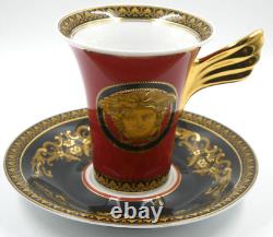 Beautiful Rosenthal Versace Medusa Coffee Cup & Saucer New Unused Red Black Gold