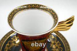 Beautiful Rosenthal Versace Medusa Coffee Cup & Saucer New Unused Red Black Gold