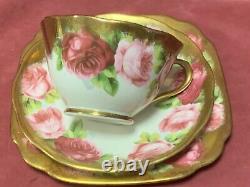 Beautiful Royal Albert Old English Rose Heavy Gold Trio Cup Saucer Square Plate