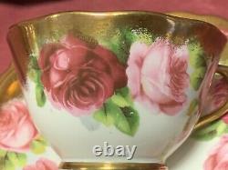 Beautiful Royal Albert Old English Rose Heavy Gold Trio Cup Saucer Square Plate