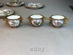 Beijing Canton Enamel Cloisonne Ewer 6 Cups Saucers Gold Gilt On Copper Chinese