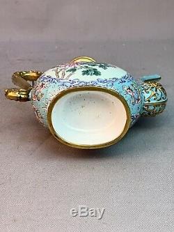 Beijing Canton Enamel Cloisonne Ewer 6 Cups Saucers Gold Gilt On Copper Chinese