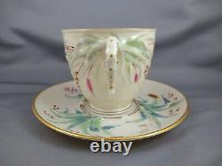 Belleek Cup & Saucer Set Grass Pattern 1st Black Mark Gold Trim