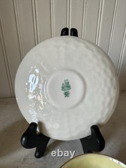 Belleek Shamrock Basketweave Gold Trim Rim Cups & Saucers Set Of 2 6th Mark