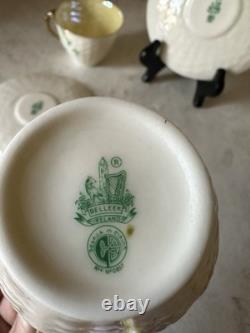 Belleek Shamrock Basketweave Gold Trim Rim Cups & Saucers Set Of 2 6th Mark Belleek Shamrock Basketweave Gold Trim Rim Cups & Saucers Set Of 2 6th Mark