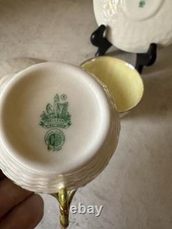 Belleek Shamrock Basketweave Gold Trim Rim Cups & Saucers Set Of 2 6th Mark Belleek Shamrock Basketweave Gold Trim Rim Cups & Saucers Set Of 2 6th Mark