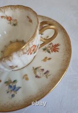 Belleek Willets Gilded Cream, Gold & Floral Demitasse Antique Cup & Saucer