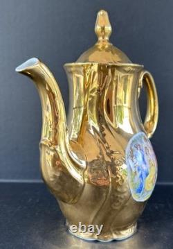 Bernadotte Czech Gold Tea Set Service For 6 Teapot Sugar Creamer Cups & Saucers