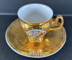 Bernadotte Czech Gold Tea Set Service For 6 Teapot Sugar Creamer Cups & Saucers