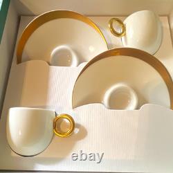 Bernardaud Salsa Porcelain White Gold Rim Espresso Cups & Saucers Set of 2