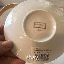 Bernardaud Salsa Porcelain White Gold Rim Espresso Cups & Saucers Set of 2