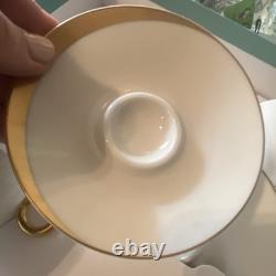 Bernardaud Salsa Porcelain White Gold Rim Espresso Cups & Saucers Set of 2