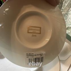 Bernardaud Salsa Porcelain White Gold Rim Espresso Cups & Saucers Set of 2