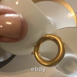 Bernardaud Salsa Porcelain White Gold Rim Espresso Cups & Saucers Set of 2