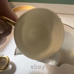 Bernardaud Salsa Porcelain White Gold Rim Espresso Cups & Saucers Set of 2