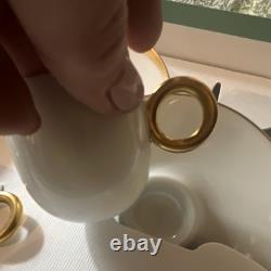 Bernardaud Salsa Porcelain White Gold Rim Espresso Cups & Saucers Set of 2