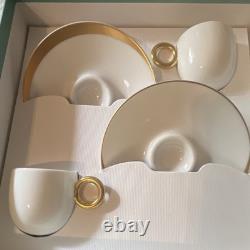 Bernardaud Salsa Porcelain White Gold Rim Espresso Cups & Saucers Set of 2