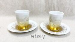 Bernardaud Set of 2 Gold Loop handle-less Espresso cups with saucers Limoges