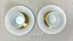 Bernardaud Set of 2 Gold Loop handle-less Espresso cups with saucers Limoges