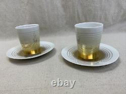 Bernardaud Set of 2 Gold Loop handle-less Espresso cups with saucers Limoges