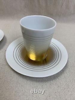 Bernardaud Set of 2 Gold Loop handle-less Espresso cups with saucers Limoges