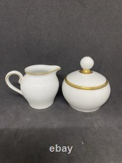 Bing & Grondahl B&G White Sugar, Creamer, 6 Demitasse Cups & Saucers Gold Trim