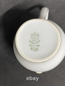 Bing & Grondahl B&G White Sugar, Creamer, 6 Demitasse Cups & Saucers Gold Trim