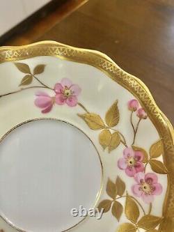 Bodley Burslem EBD Antique Raised Gold Pink Cherry Trio Cup Saucer Plate