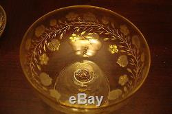 Bohemian Moser 8 Dessert Footed Cups & Saucers h leaves in gold119