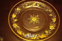 Bohemian Moser 8 Dessert Footed Cups & Saucers h leaves in gold119