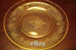 Bohemian Moser 8 Dessert Footed Cups & Saucers h leaves in gold119