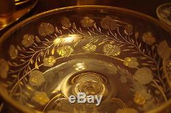 Bohemian Moser 8 Dessert Footed Cups & Saucers h leaves in gold119