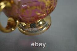 Bohemian Moser Type Enameled Gold Scrollwork Cranberry Demitasse Cup & Saucer A