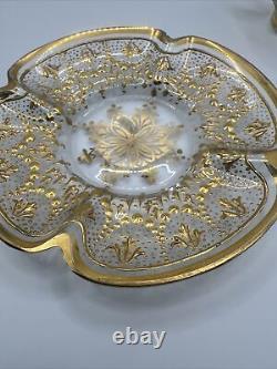 Bohemian Moser Type Enameled Gold Scrollwork Demitasse Cup & Saucer