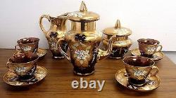 Bohemian Ornate Gold & Purple Glass Tea Set 4 Cups & Saucers Pot Sugar Creamer