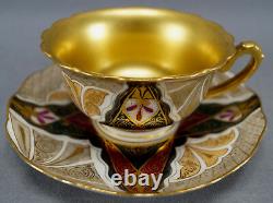 Boseck Alhambra RM Monogram Green Red & Gold Interior Tea Cup & Saucer 1882-1934