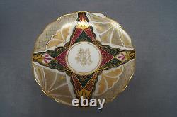 Boseck Alhambra RM Monogram Green Red & Gold Interior Tea Cup & Saucer 1882-1934