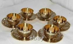 Brass Cup With Saucer Set Of 6 (Golden)