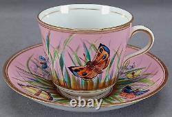 British Hand Painted Butterflies Pompadour Pink & Gold Coffee Cup & Saucer A