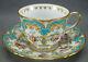 British Hand Painted Floral Turquoise & Gold Tea Cup & Saucer Circa 1840-1850s