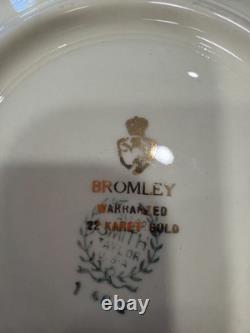 Bromley 22K Gold Blue Tea Cups & Saucers Pair Romantic Figural Mint