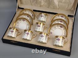 Brown Westhead Cauldon Rose Garlands Gilt Border Porcelain Coffee Set in Case