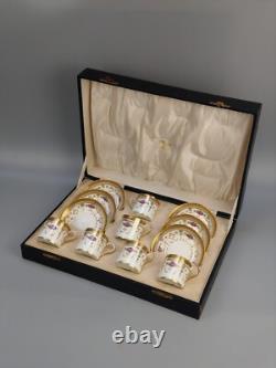 Brown Westhead Cauldon Rose Garlands Gilt Border Porcelain Coffee Set in Case
