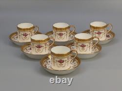 Brown Westhead Cauldon Rose Garlands Gilt Border Porcelain Coffee Set in Case