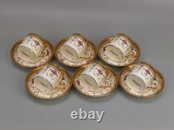 Brown Westhead Cauldon Rose Garlands Gilt Border Porcelain Coffee Set in Case