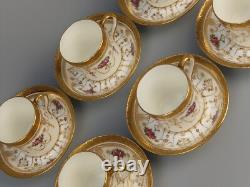 Brown Westhead Cauldon Rose Garlands Gilt Border Porcelain Coffee Set in Case