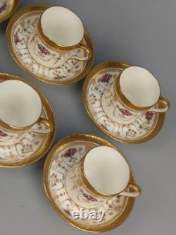 Brown Westhead Cauldon Rose Garlands Gilt Border Porcelain Coffee Set in Case