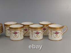 Brown Westhead Cauldon Rose Garlands Gilt Border Porcelain Coffee Set in Case
